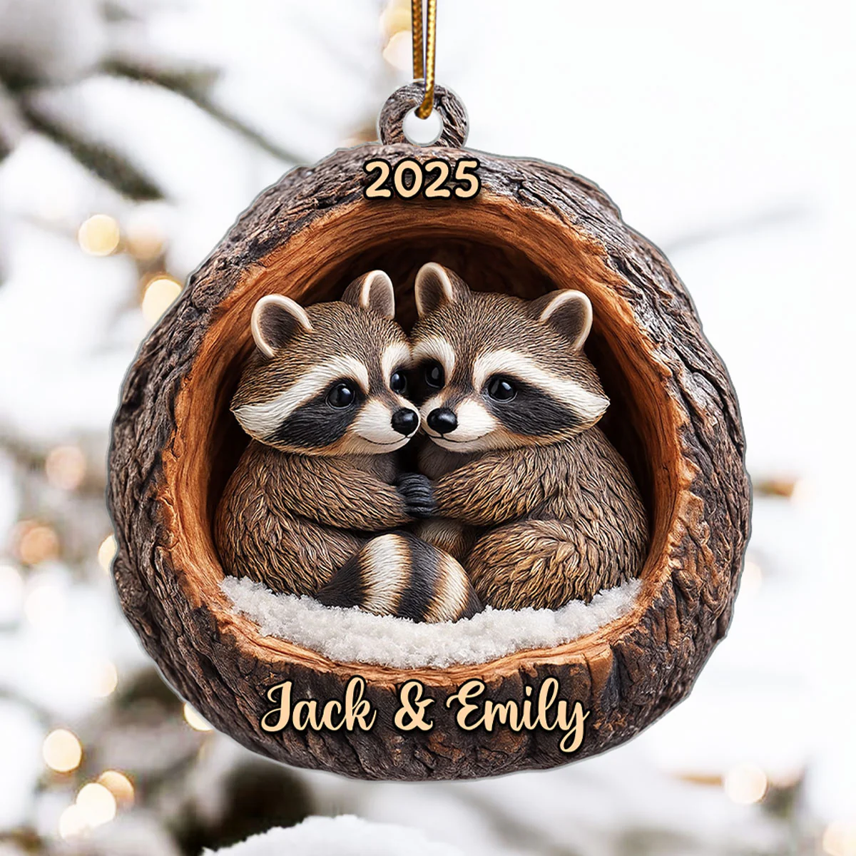 Funny Raccoon Couple 3D Wooden Effect - Personalized Acrylic Ornament - Christmas Gift for her, Gift for him - Image 5