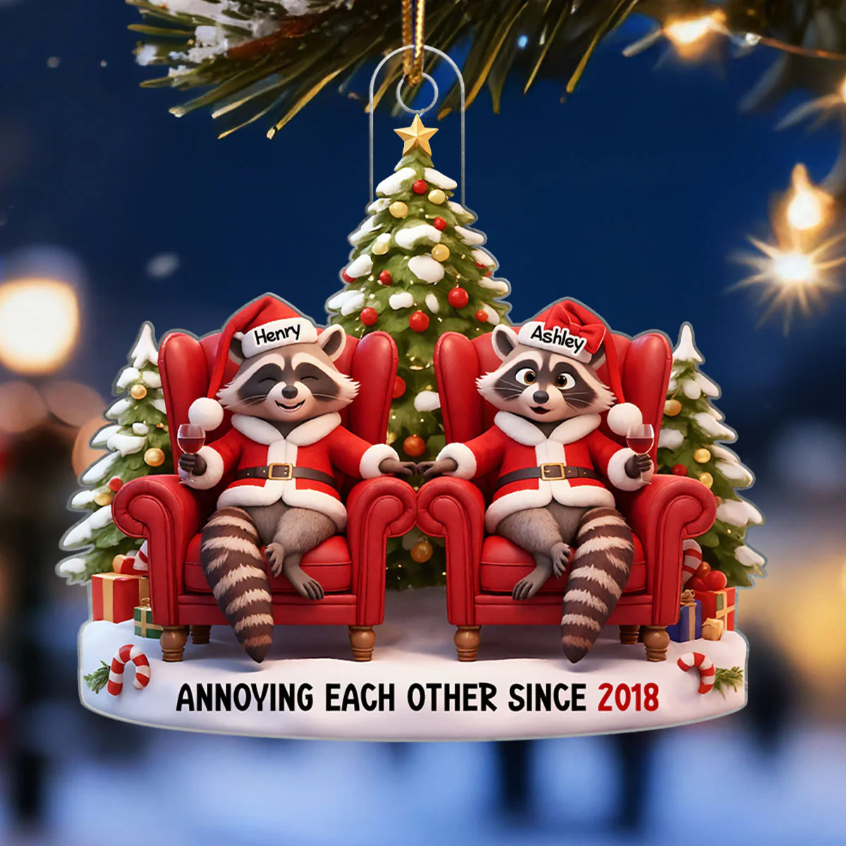 Funny Raccoon Couple Annoying Each Other - Personalized Acrylic Ornament - Christmas Gift for him, Gift for her - Image 3