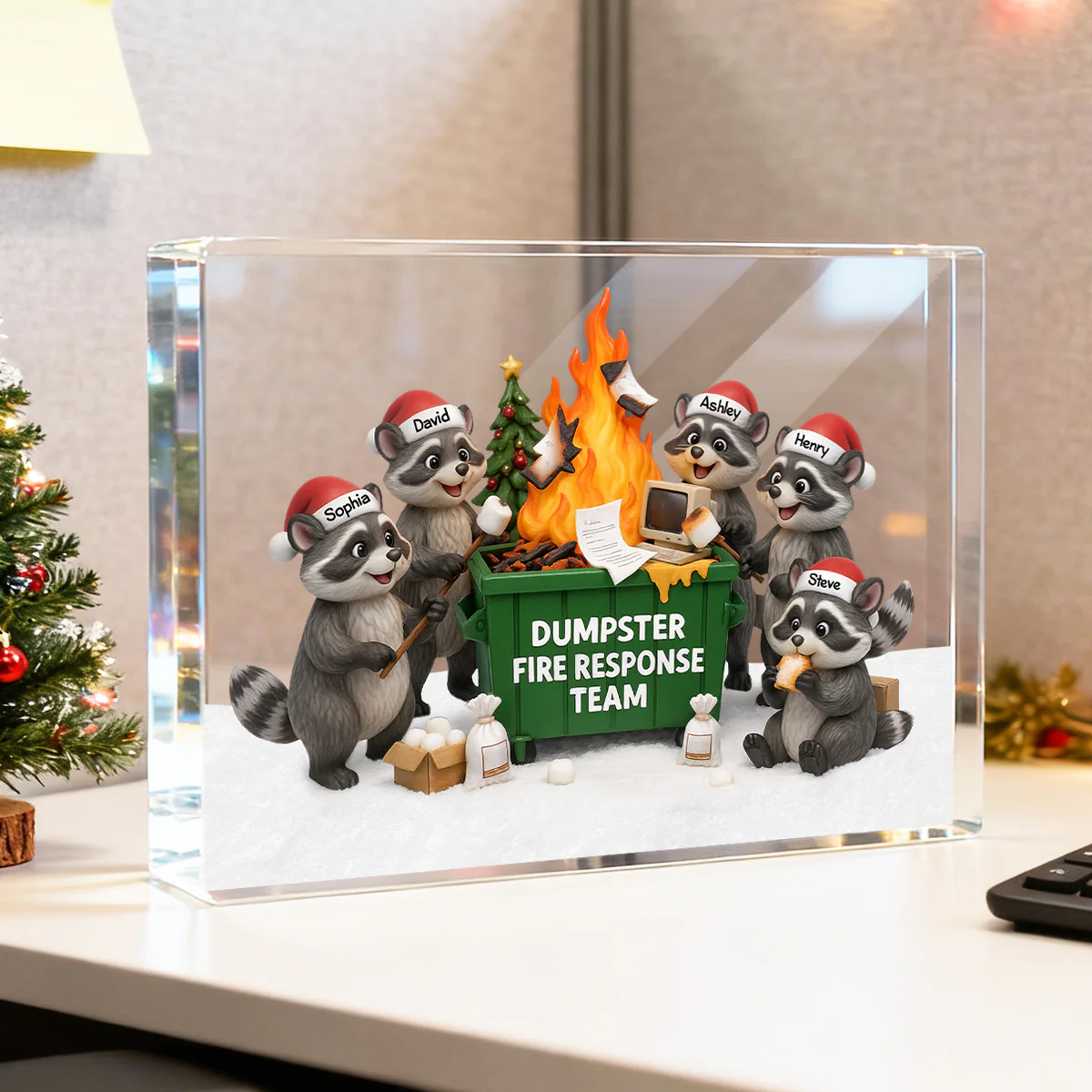 Funny Raccoon Dumpster on Fire Response Team - Personalized Acrylic Block Plaque - Funny Holiday Gift for Coworkers - Image 2