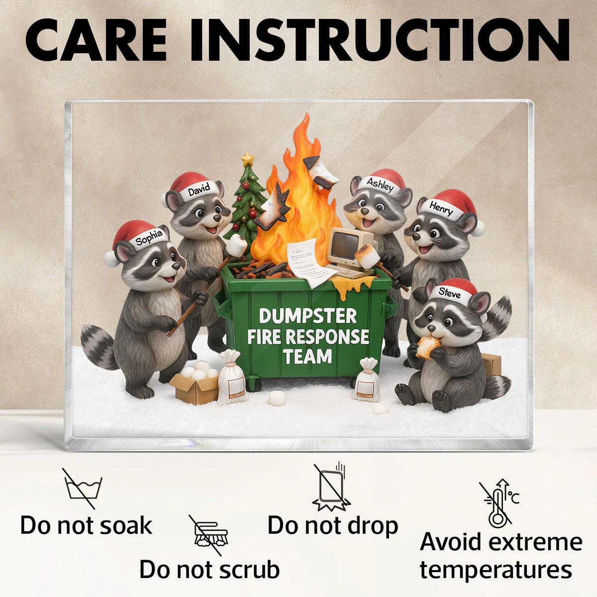 Funny Raccoon Dumpster on Fire Response Team - Personalized Acrylic Block Plaque - Funny Holiday Gift for Coworkers - Image 7