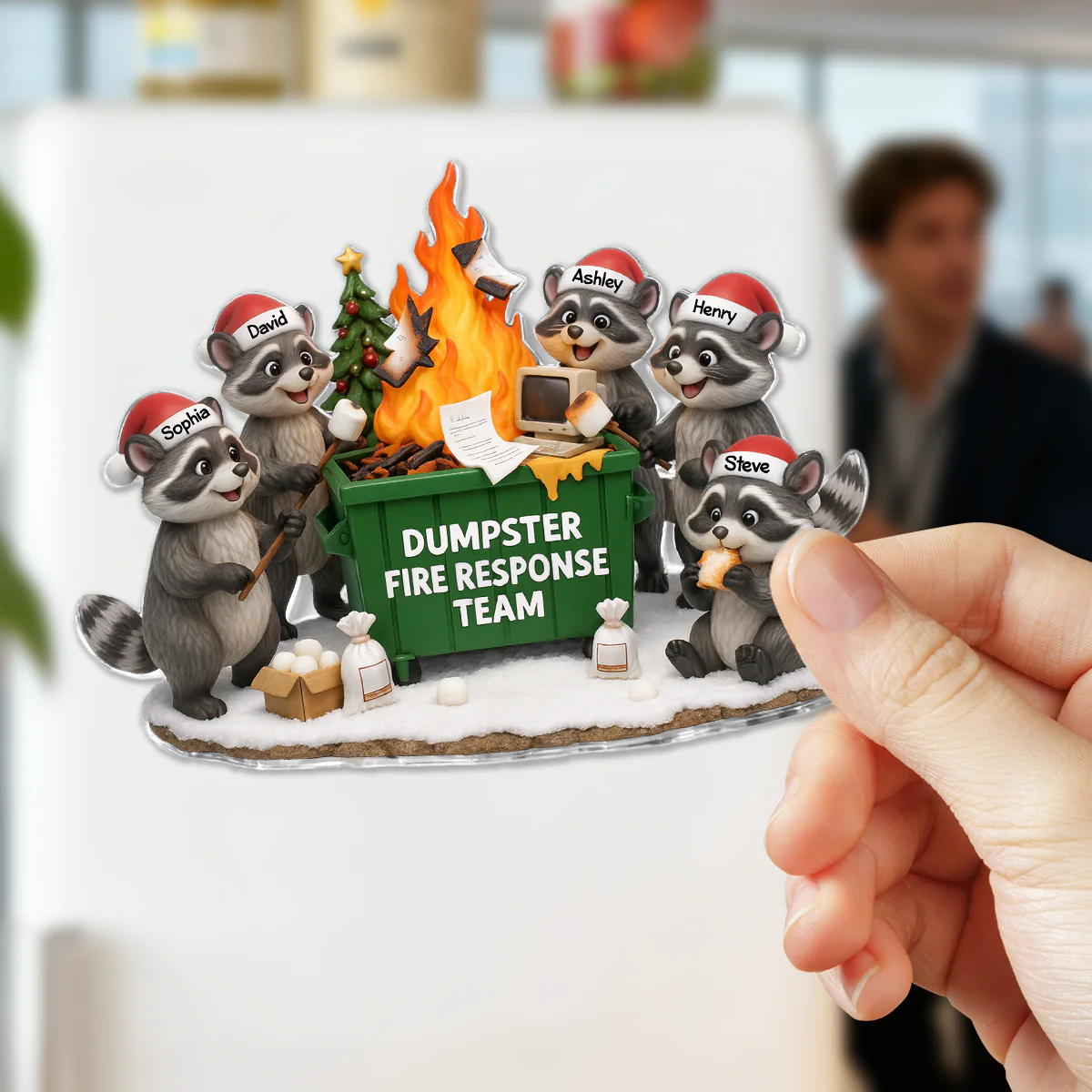Funny Raccoon Dumpster on Fire Response Team - Personalized Acrylic Fridge Magnet - Funny Holiday Gift for Coworkers - Image 3