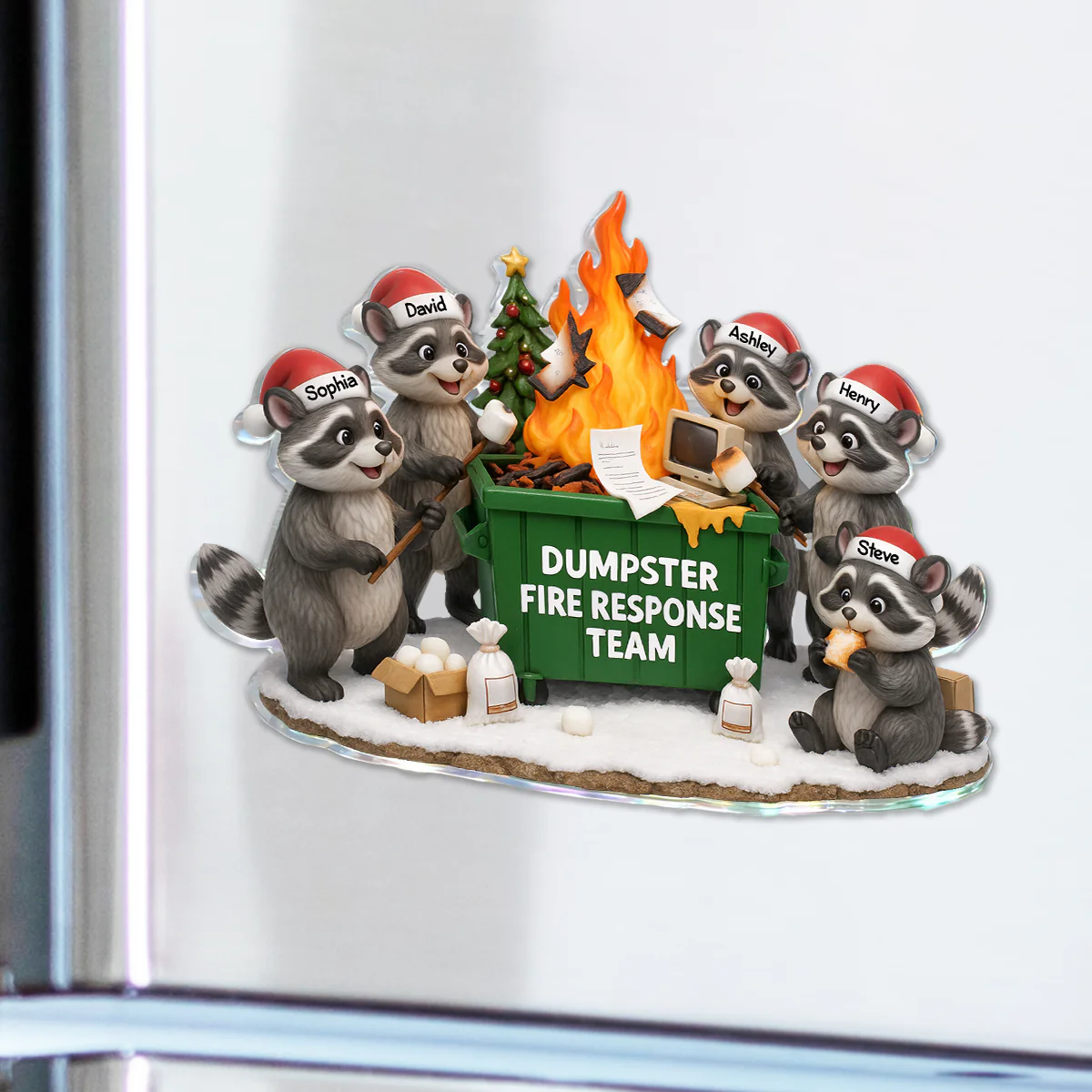 Funny Raccoon Dumpster on Fire Response Team - Personalized Acrylic Fridge Magnet - Funny Holiday Gift for Coworkers - Image 4