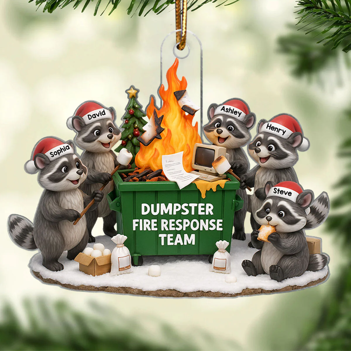 Funny Raccoon Dumpster on Fire Response Team - Personalized Acrylic Ornament - Funny Holiday Gift for Coworkers - Image 4