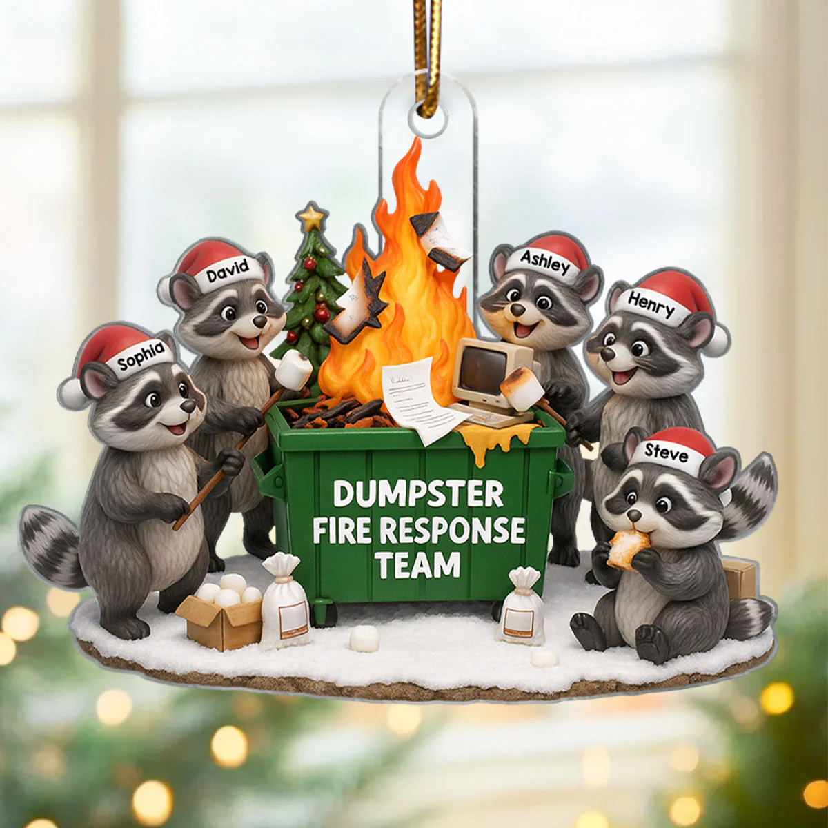 Funny Raccoon Dumpster on Fire Response Team - Personalized Acrylic Ornament - Funny Holiday Gift for Coworkers - Image 6