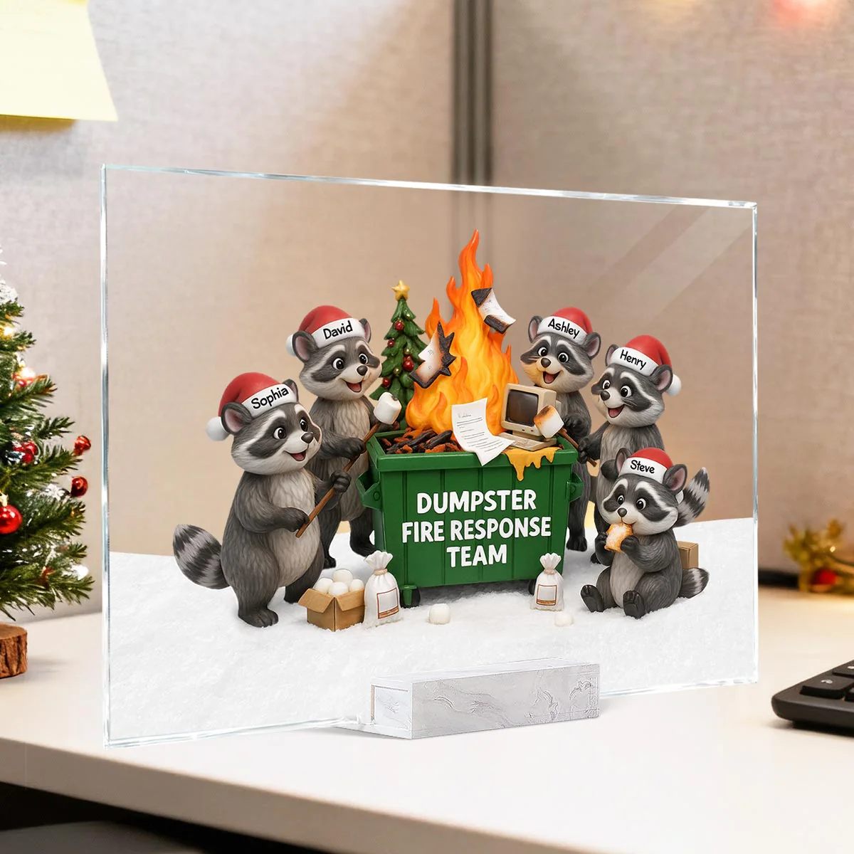 Funny Raccoon Dumpster on Fire Response Team - Personalized Acrylic Plaque - Funny Holiday Gift for Coworkers - Image 2