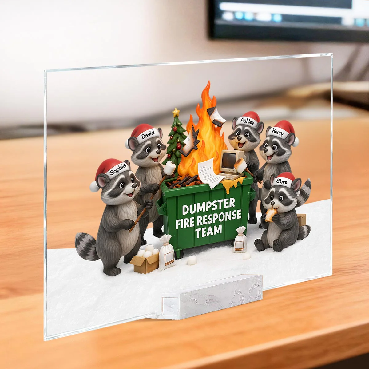 Funny Raccoon Dumpster on Fire Response Team - Personalized Acrylic Plaque - Funny Holiday Gift for Coworkers - Image 3