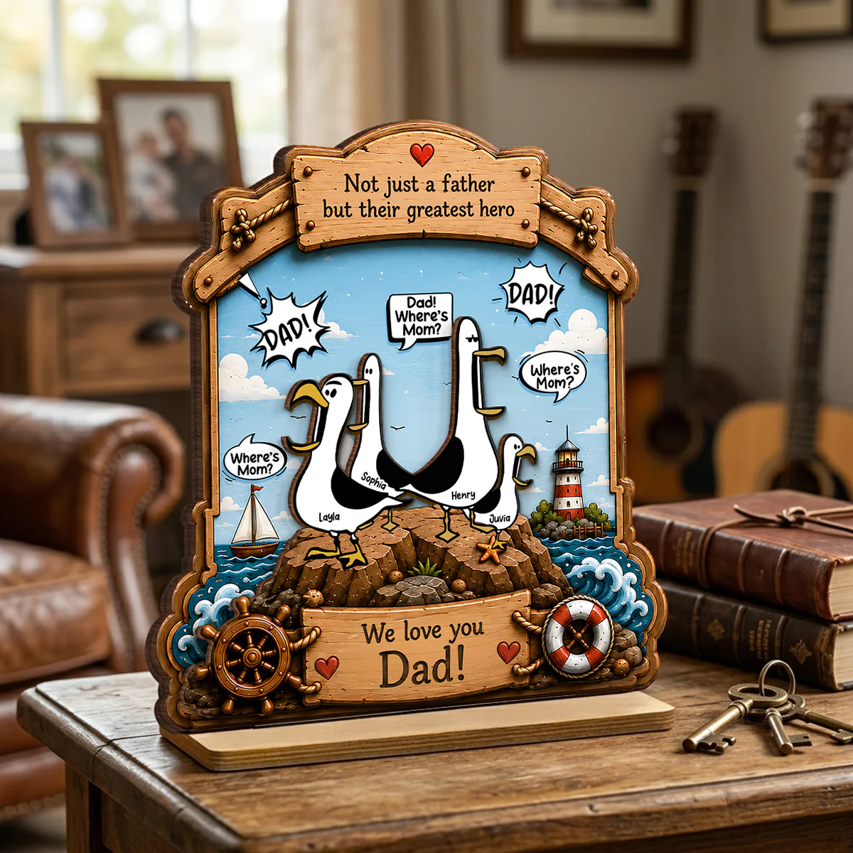 Funny Seagull Daddy Where's Mom - Personalized 2-Layered Wooden Plaque - Funny Gift For Dad, Husband - Image 3