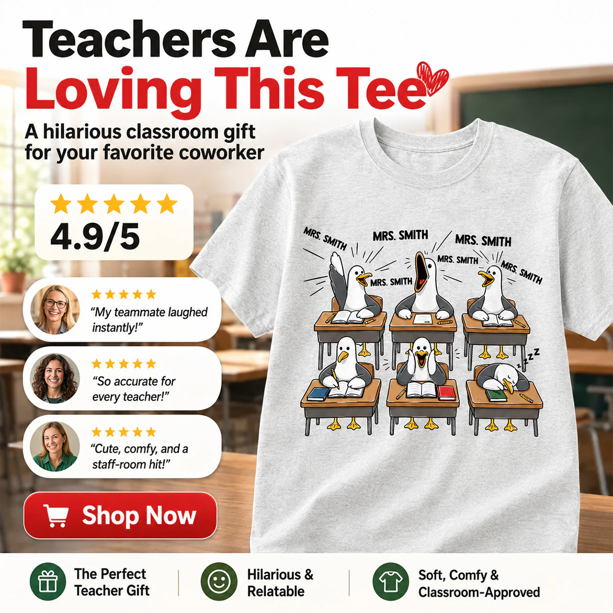 Funny Seagull Teacher - Personalized Shirt - Back To School Gift - Image 7