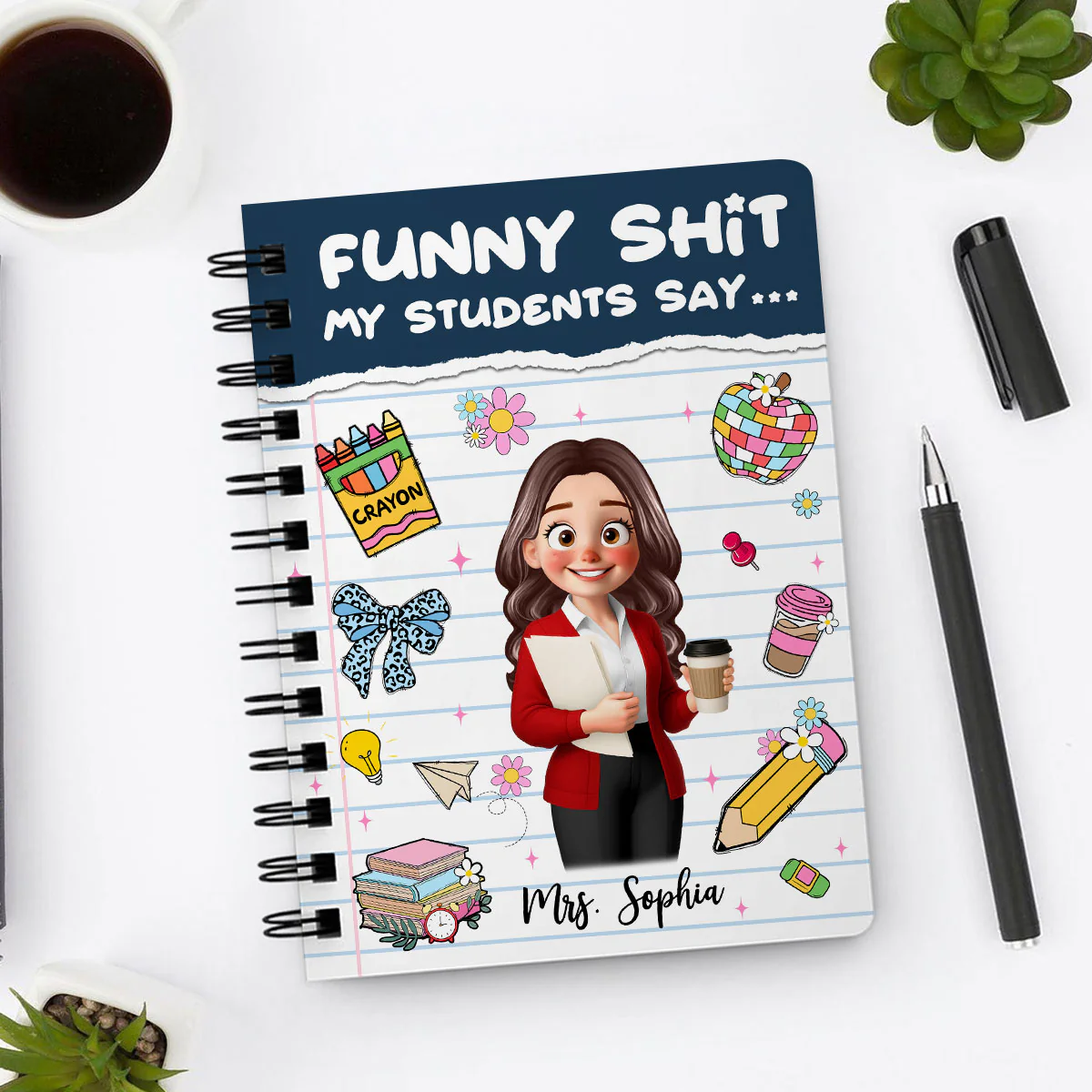 Funny Shit My Students Say Cute Cartoon Teacher Personalized Spiral Notebook Journal - Image 8