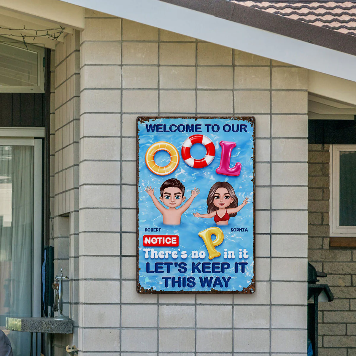 Funny Summer Family Couple Welcome To Our Pool No P Personalized Metal Sign - Image 3