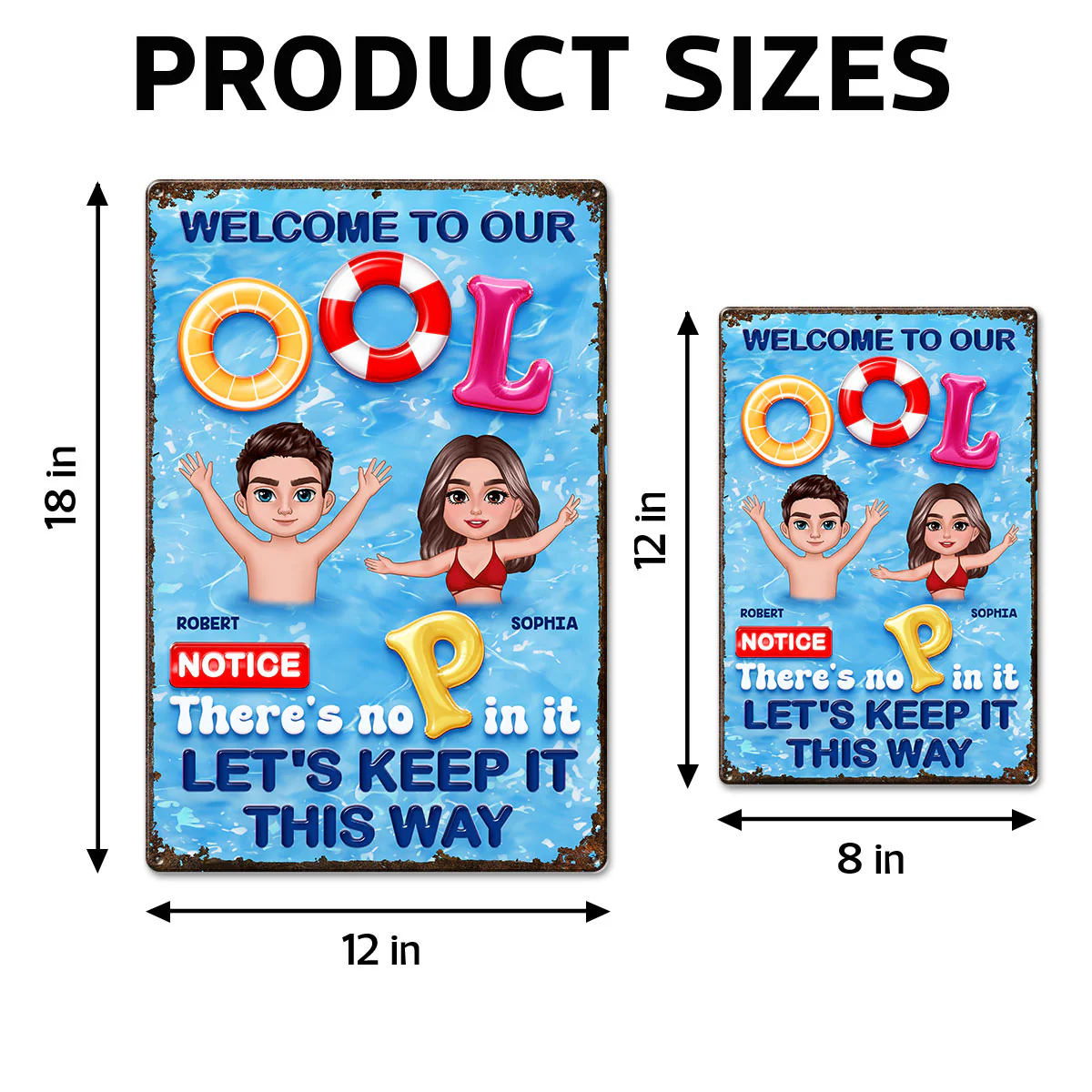 Funny Summer Family Couple Welcome To Our Pool No P Personalized Metal Sign - Image 5