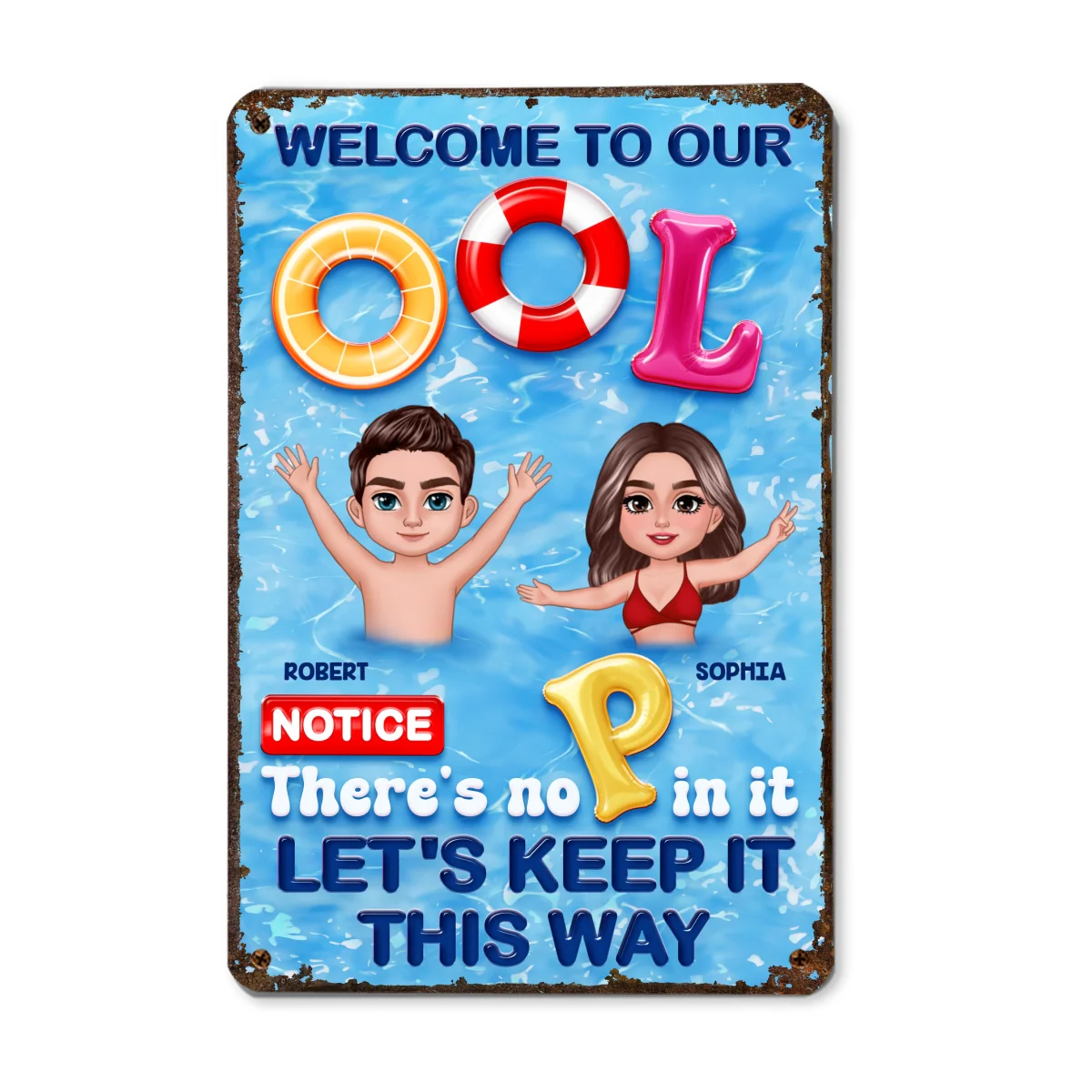 Funny Summer Family Couple Welcome To Our Pool No P Personalized Metal Sign - Image 8