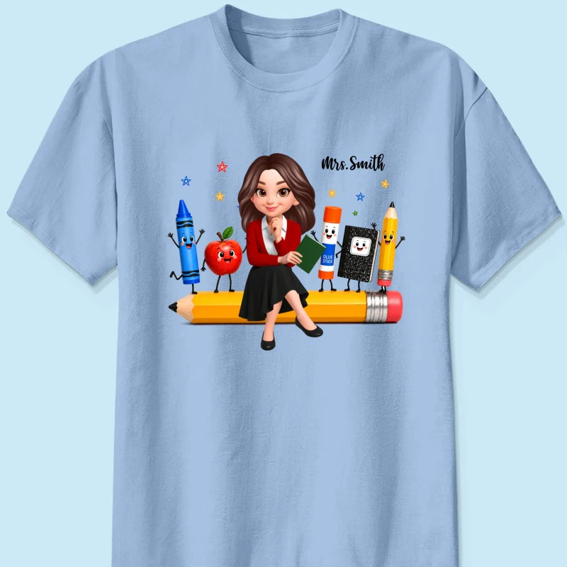 Funny Teacher Life Happy School Supplies Friends - Personalized Shirt - Back To School Gift For Teacher - Image 14