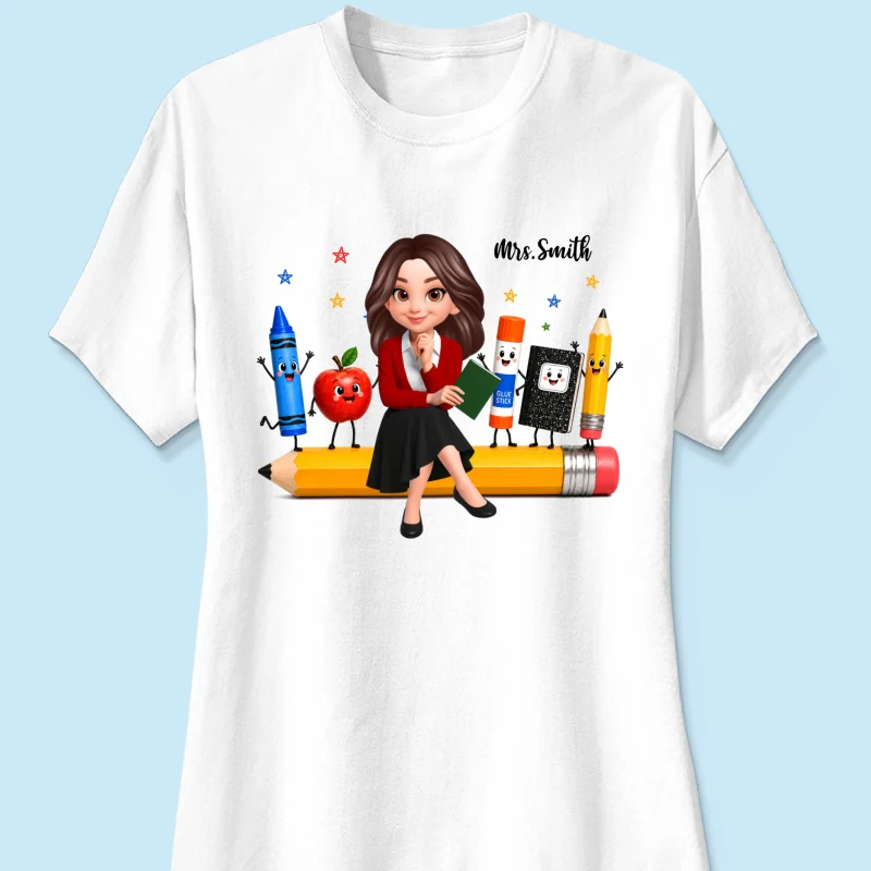Funny Teacher Life Happy School Supplies Friends - Personalized Shirt - Back To School Gift For Teacher - Image 15