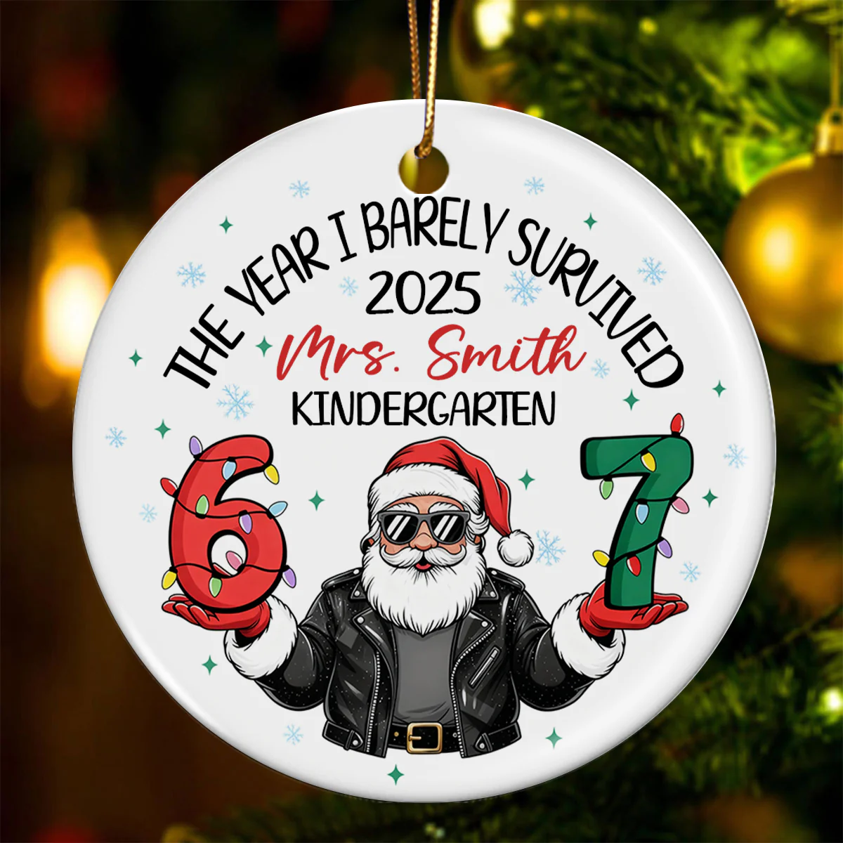 Funny Teacher Six Seven Meme Christmas - Personalized Ceramic Ornament - Viral Saying 6 7, Trending Social Media Humor