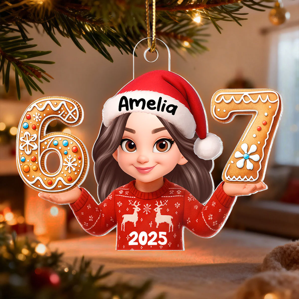 Funny Trendy Custom Six Seven 67 - Personalized Acrylic Ornament - Teen Slang Funny Tree Decor, Funny Teen Grandkid Gift - Image 4