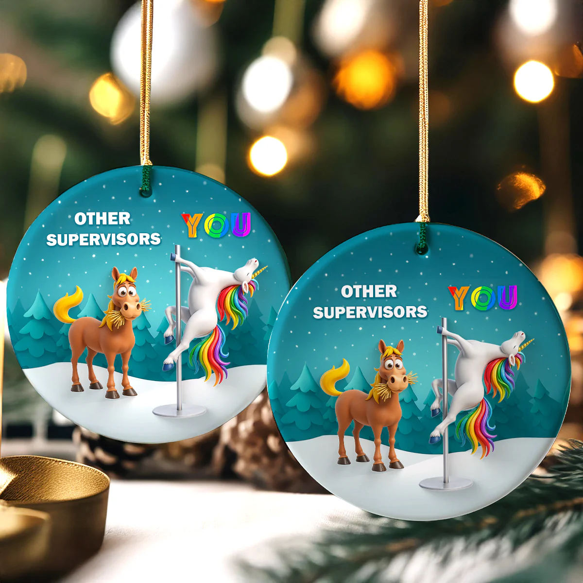 Funny Unicorn Coworker - Personalized Ceramic Ornament - Christmas Gift for Coworker, White Elephant - Image 2