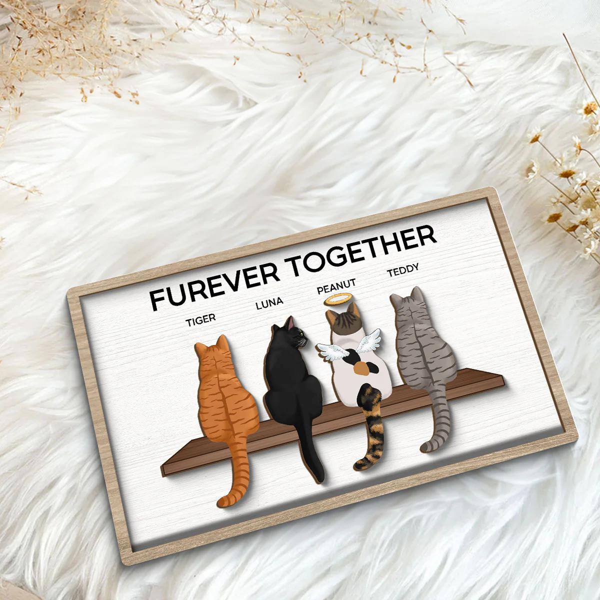 Furever Together Cat Portrait Prints Cats On A Shelf Personalized 2-Layer Wooden Plaque - Image 5
