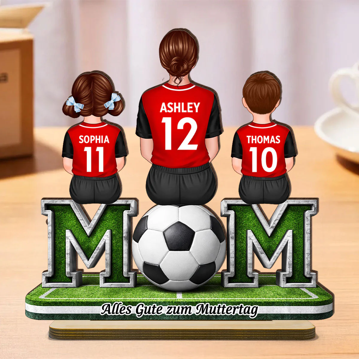 Fußball-Mama mit Kindern – Personalisiertes 2-lagiges Holzschild – Herzliches Geschenk cho Fußball-Mamas & Ehefrauen - Image 5