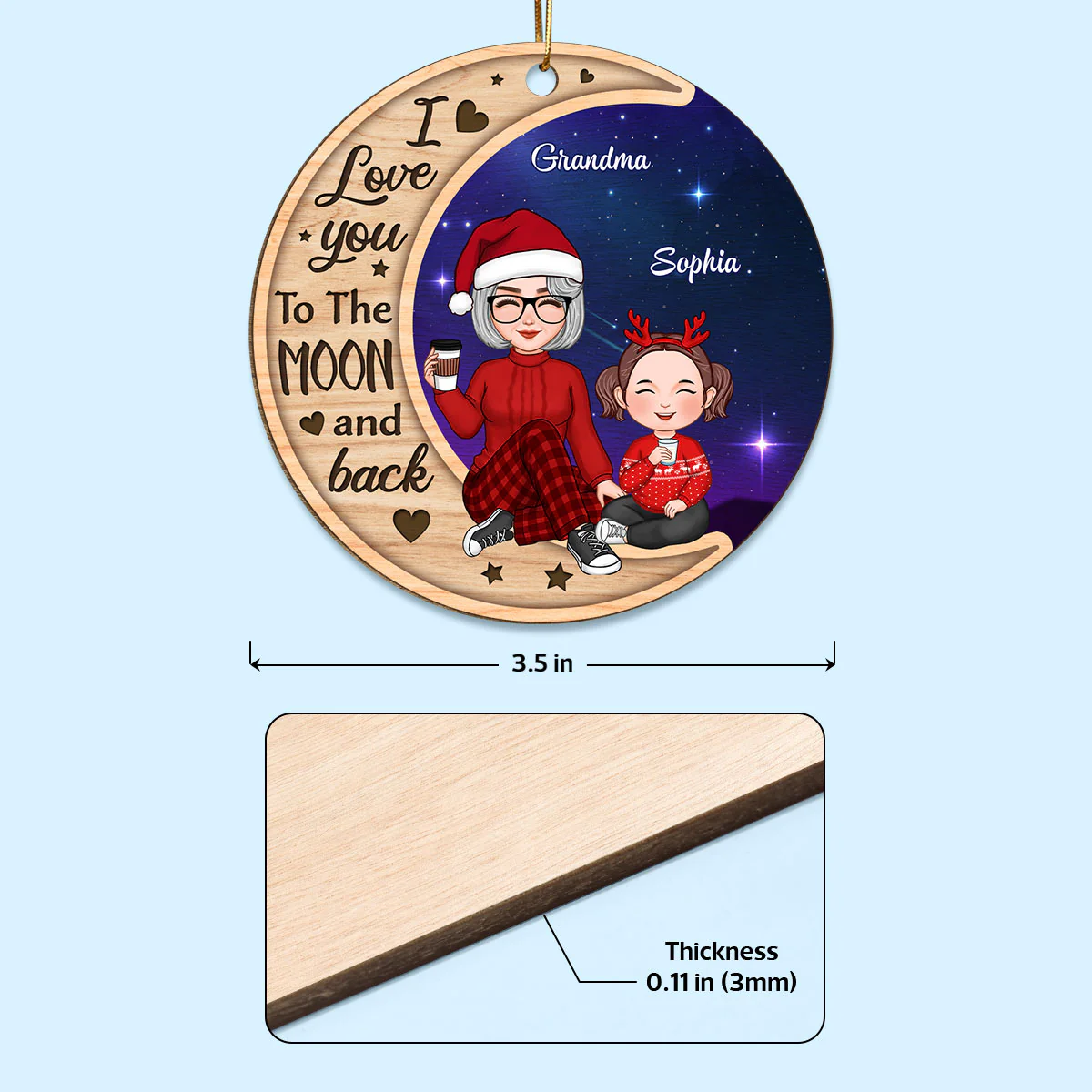 Galaxy Background Cute Grandma Grandkids Personalized Wooden Ornament - Image 4