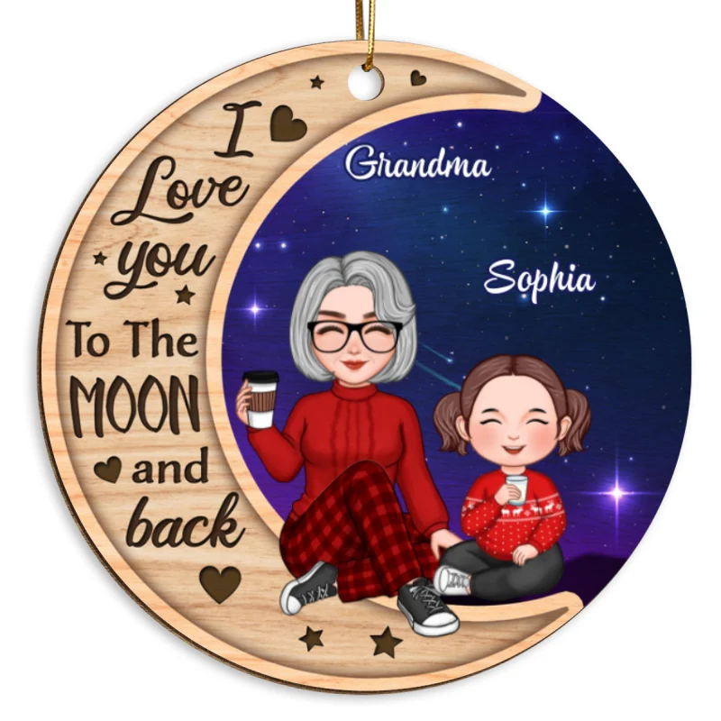 Galaxy Background Cute Grandma Grandkids Personalized Wooden Ornament - Image 5