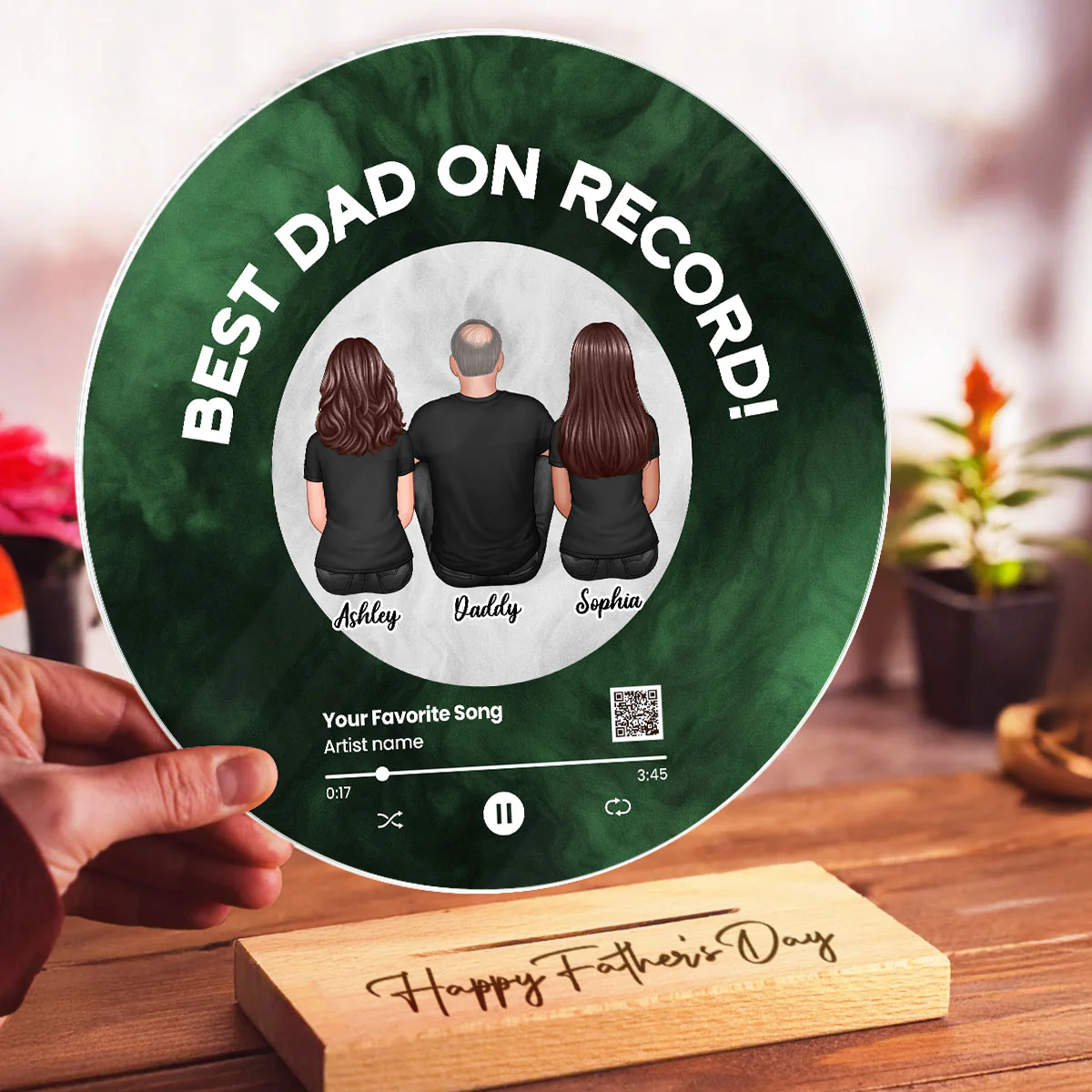 Galaxy Best Dad On Record Favorite Song Scannable QR Code Personalized Acrylic Record Plaque, Gift For Dad - Image 2