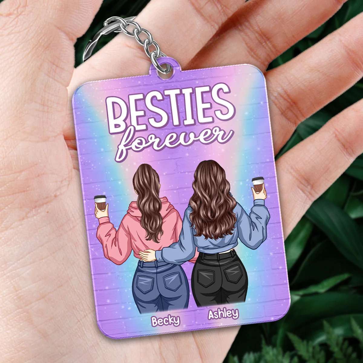 Galaxy Brick Background Back View Hoodie Besties Favorite Song Scannable QR Code Personalized Acrylic Keychain - Image 2