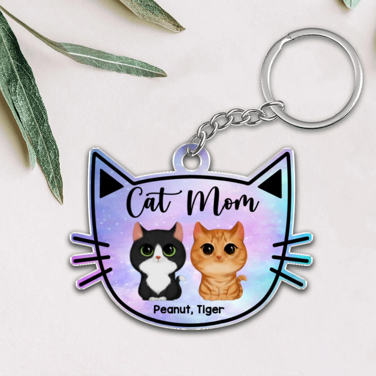 Galaxy Cat Mom Watercolor Cute Cats Cat Face Shape Personalized Acrylic Keychain - Image 4