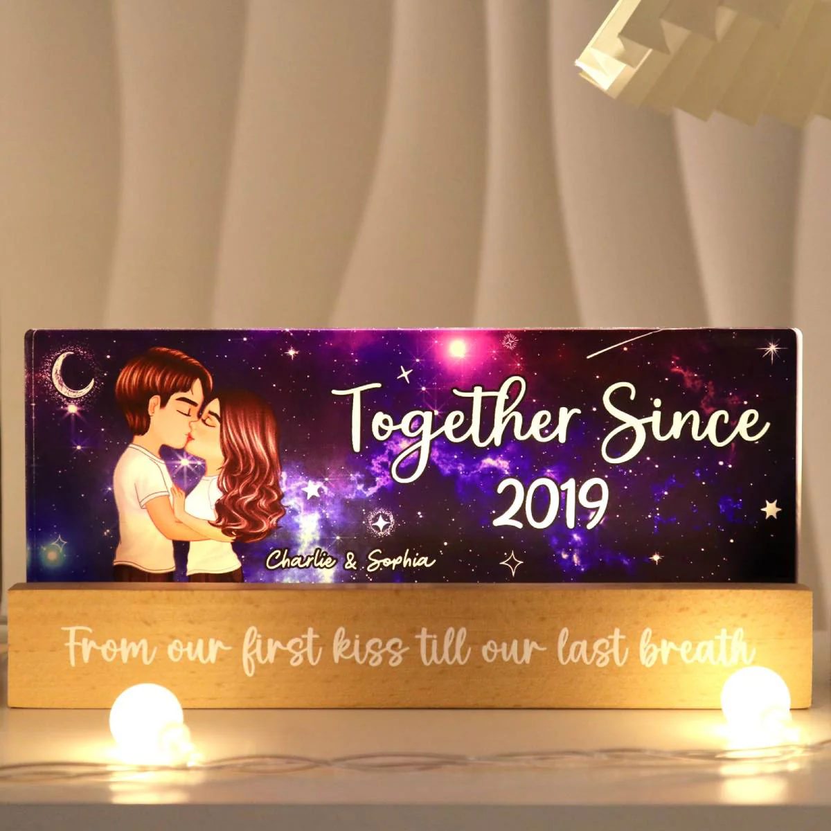 [EXCLUSIVE LIMITED EDITION] Galaxy Couple Kissing Personalized Acrylic Block LED Night Light, Anniversary Gift For Couple - Image 3