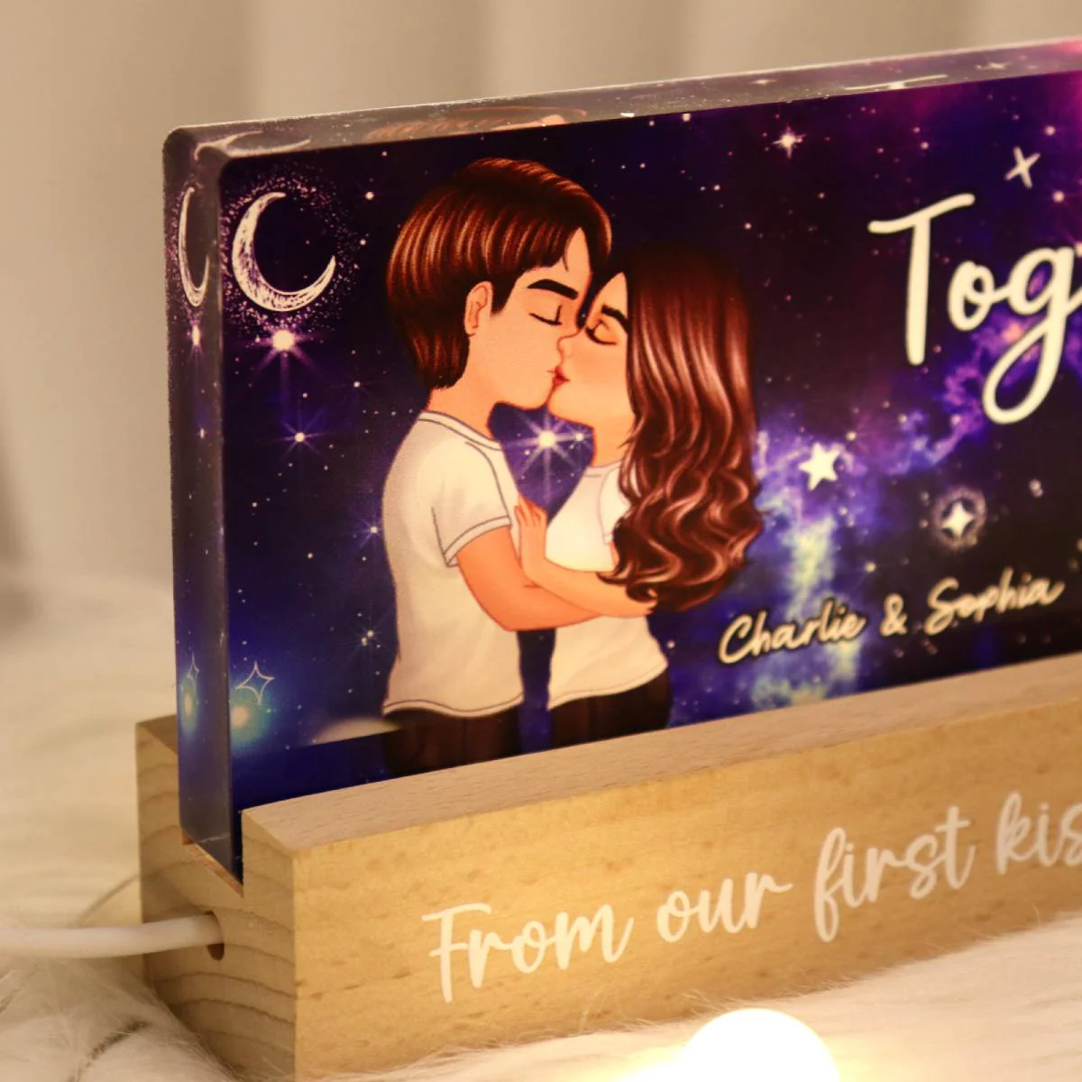 [EXCLUSIVE LIMITED EDITION] Galaxy Couple Kissing Personalized Acrylic Block LED Night Light, Anniversary Gift For Couple - Image 4