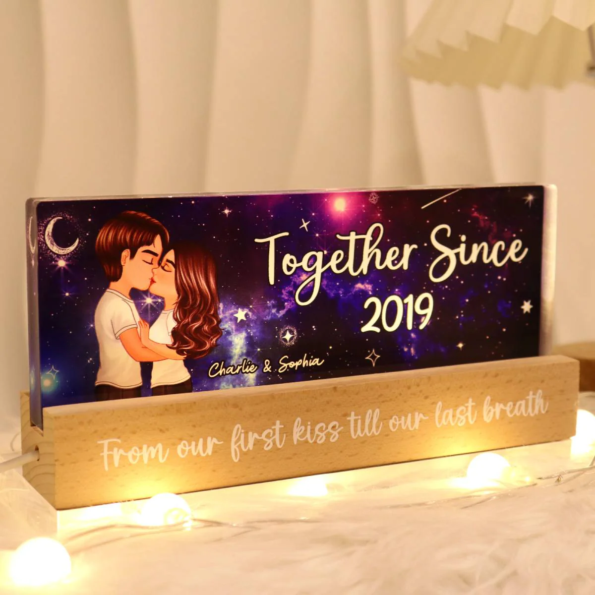 [EXCLUSIVE LIMITED EDITION] Galaxy Couple Kissing Personalized Acrylic Block LED Night Light, Anniversary Gift For Couple - Image 5