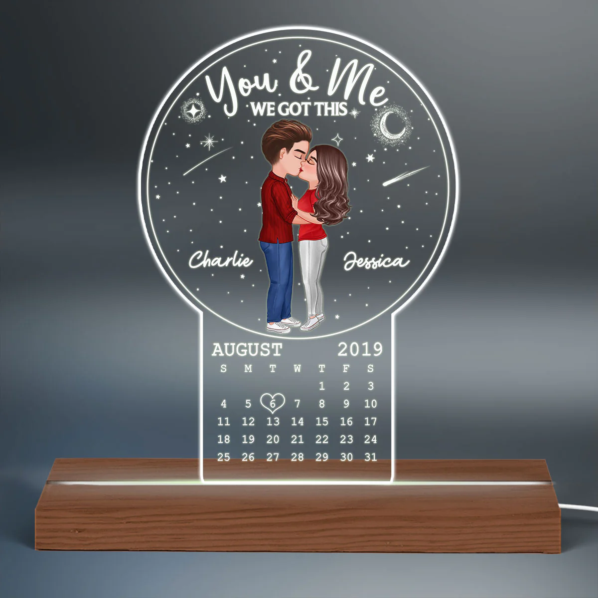 Galaxy Doll Couple Kissing Calendar Anniversary Date Personalized Custom Shape LED Night Light - Image 3