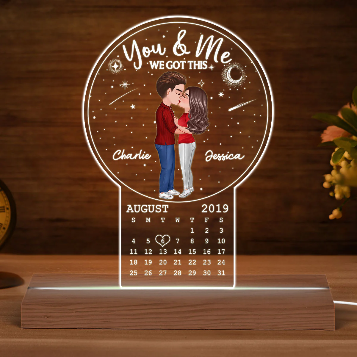 Galaxy Doll Couple Kissing Calendar Anniversary Date Personalized Custom Shape LED Night Light - Image 4