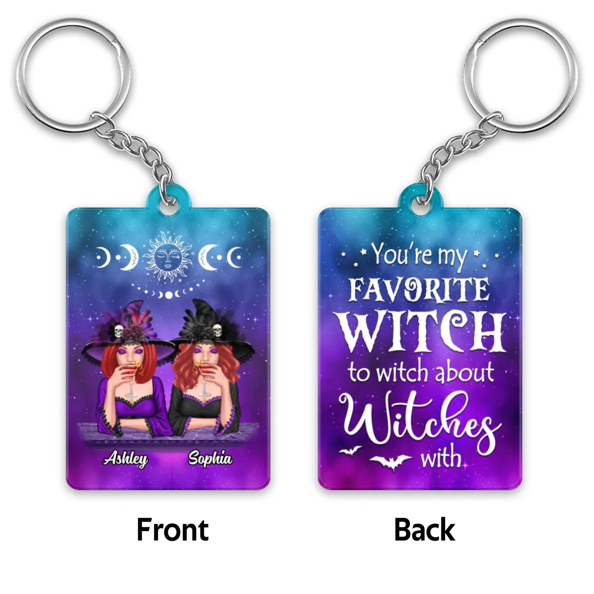 Galaxy Halloween Besties Sisters Personalized Acrylic Keychain - Image 4