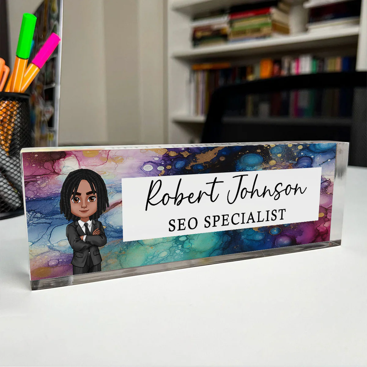 Galaxy Marble Texture Man Woman Office Personalized Desk Name Plate - Image 4