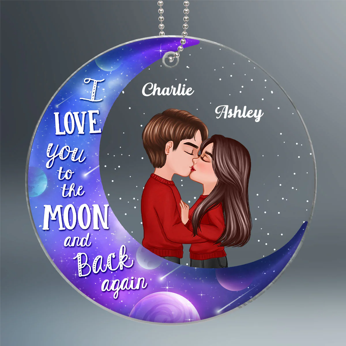 Galaxy Moon Doll Couple Kissing Personalized Acrylic Ornament - Image 2