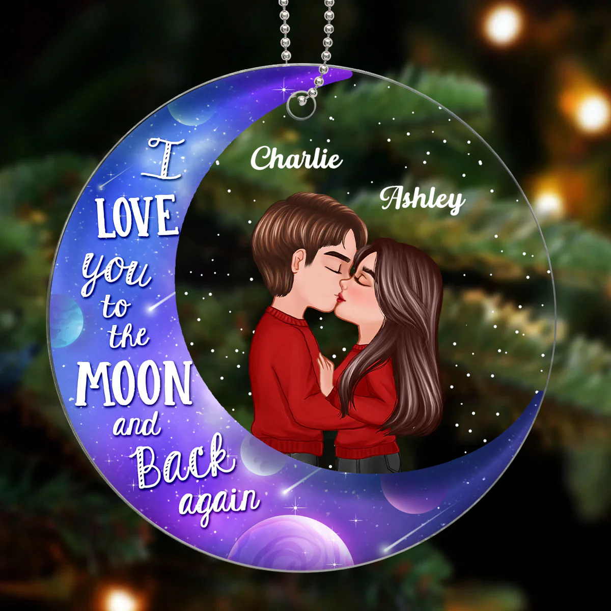 Galaxy Moon Doll Couple Kissing Personalized Acrylic Ornament - Image 3