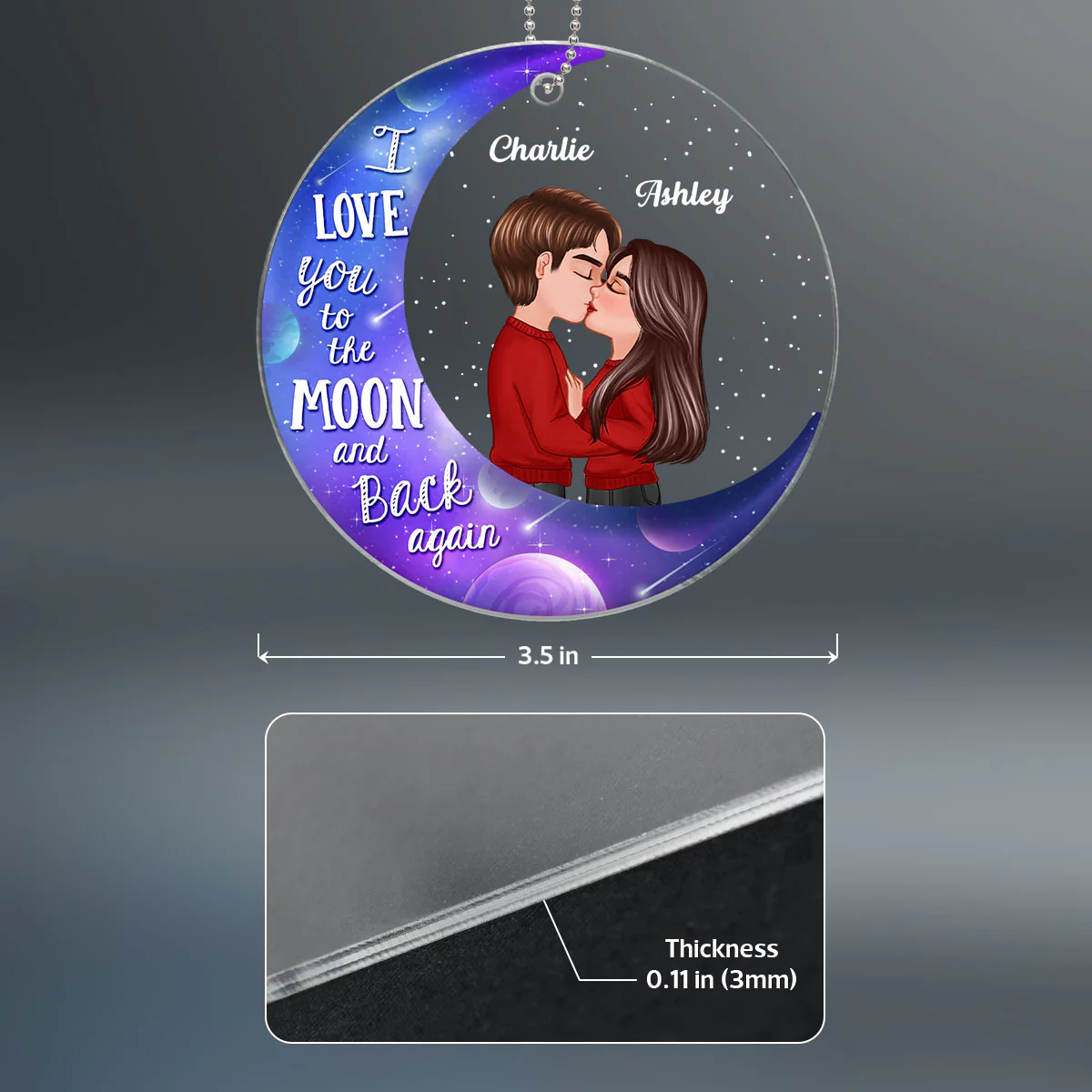 Galaxy Moon Doll Couple Kissing Personalized Acrylic Ornament - Image 4