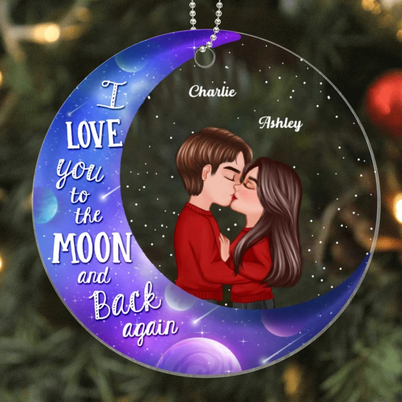 Galaxy Moon Doll Couple Kissing Personalized Acrylic Ornament - Image 5