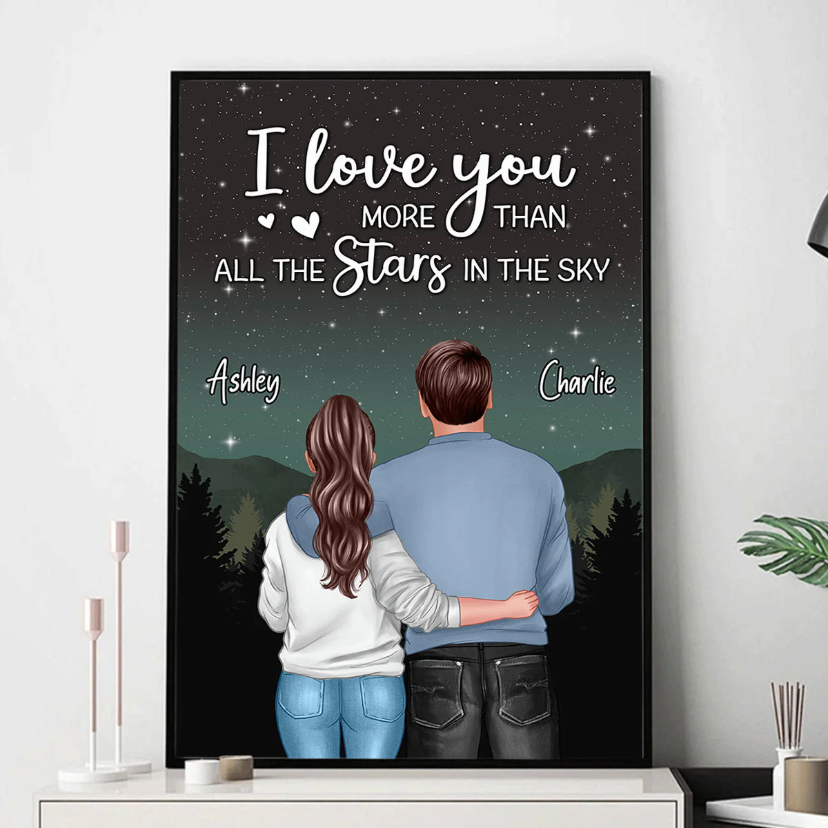 Galaxy Night Back View Couple Standing Hugging Personalized Vertical Poster - Image 2