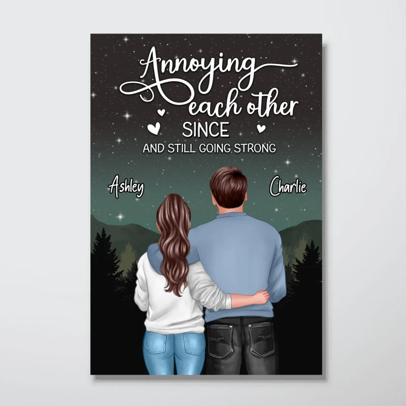 Galaxy Night Back View Couple Standing Hugging Personalized Vertical Poster - Image 4