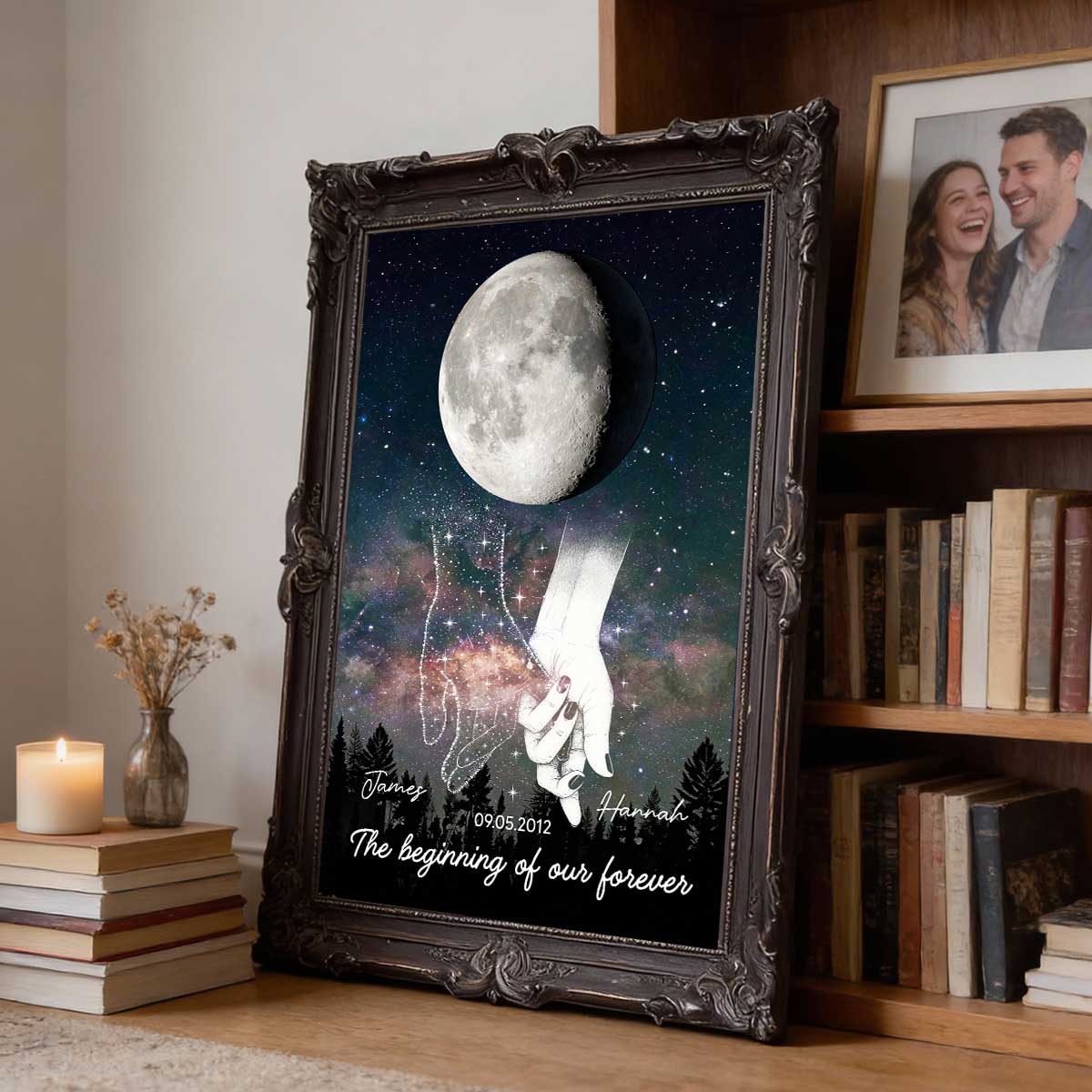 Galaxy Night Couple Holding Hands Custom Moon Phase Anniversary Date - Personalized Poster - Heartfelt Anniversary Gift, Valentine Gift, Wedding Gift For Couple - Image 10