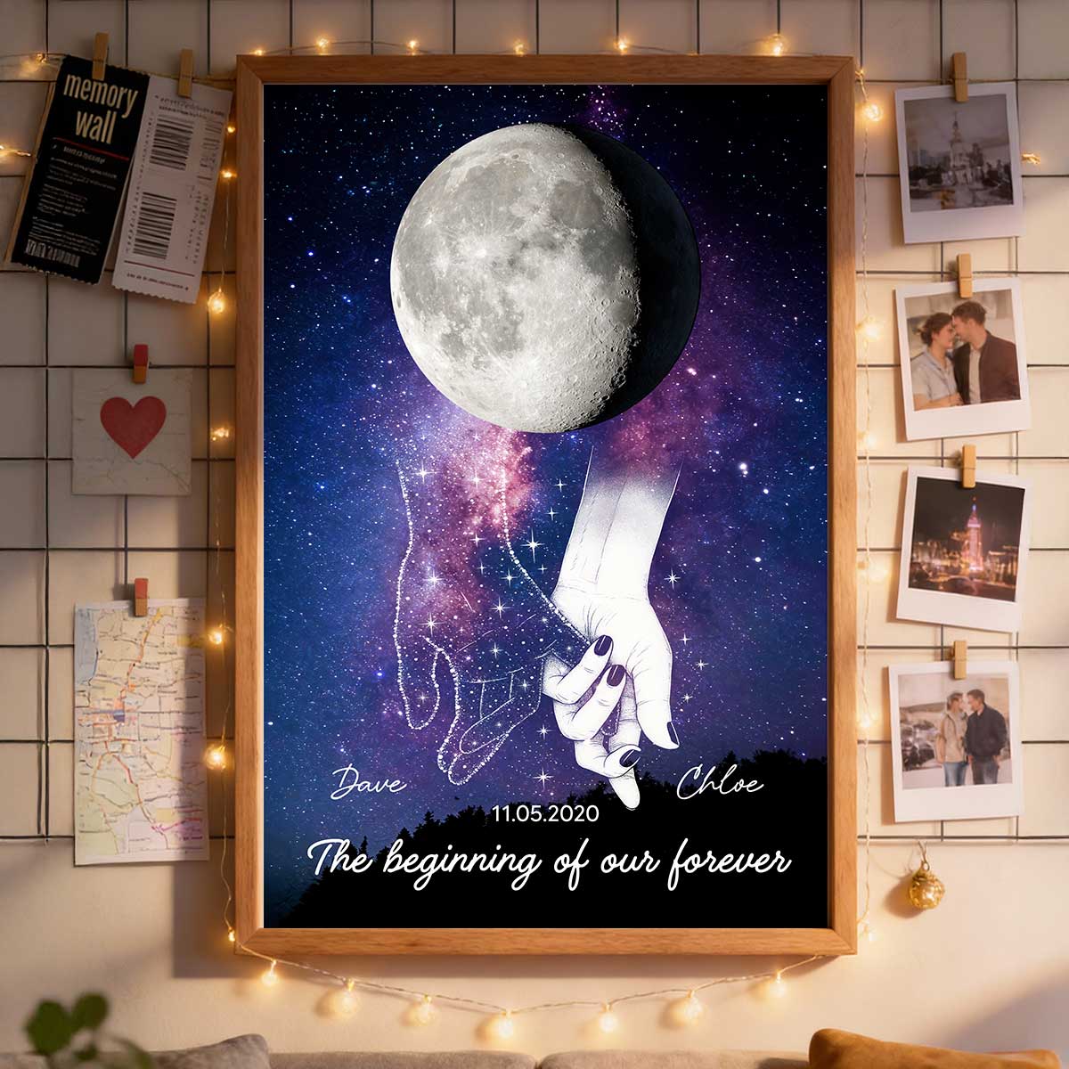 Galaxy Night Couple Holding Hands Custom Moon Phase Anniversary Date - Personalized Poster - Heartfelt Anniversary Gift, Valentine Gift, Wedding Gift For Couple - Image 11