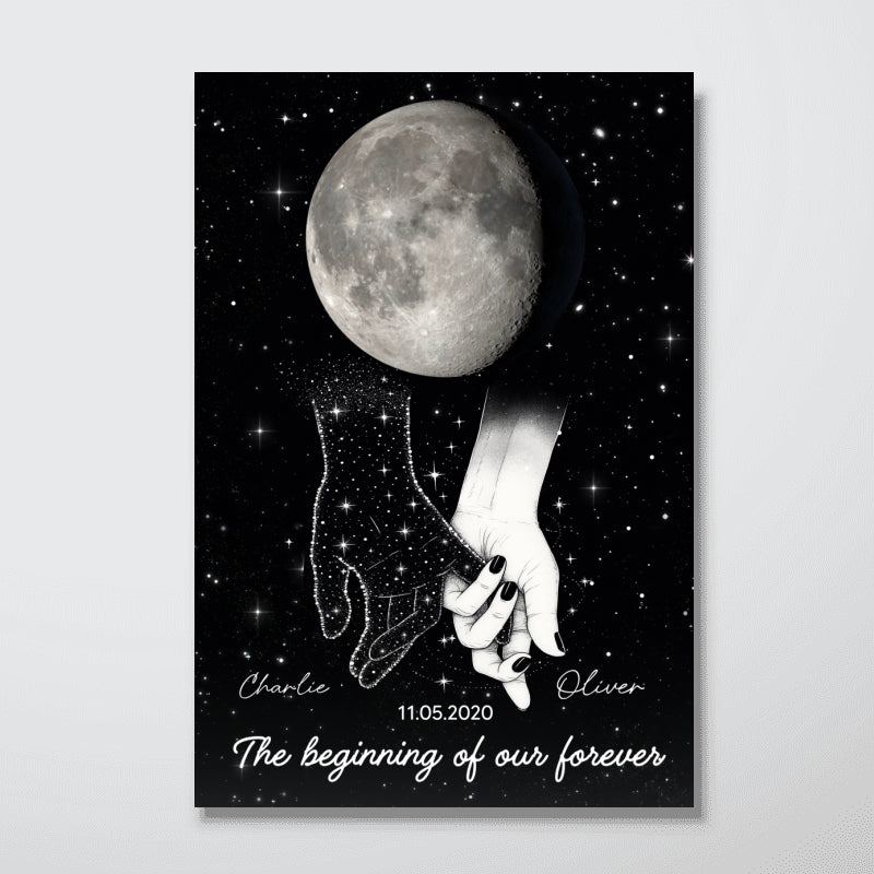Galaxy Night Couple Holding Hands Custom Moon Phase Anniversary Date - Personalized Poster - Heartfelt Anniversary Gift, Valentine Gift, Wedding Gift For Couple - Image 12