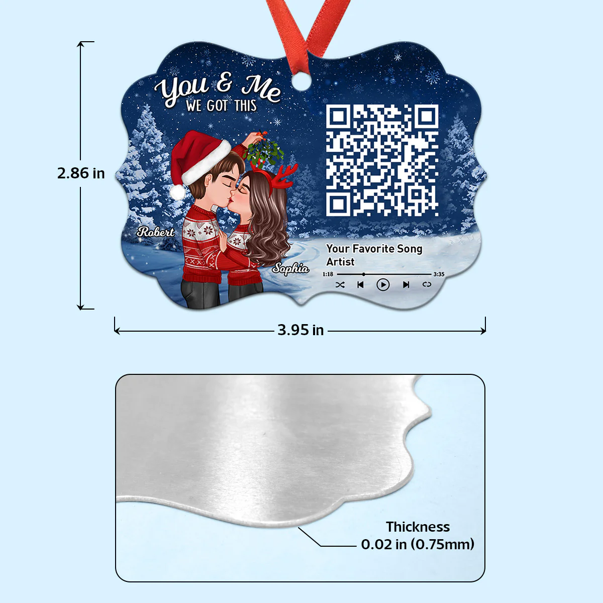Galaxy Night Couple Kissing Under Mistletoe Favorite Song Scannable QR Code Christmas Personalized Christmas Ornament - Image 4