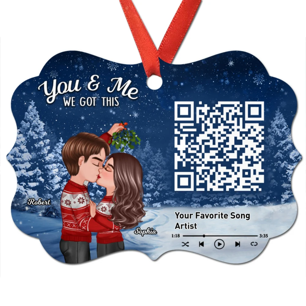 Galaxy Night Couple Kissing Under Mistletoe Favorite Song Scannable QR Code Christmas Personalized Christmas Ornament - Image 6