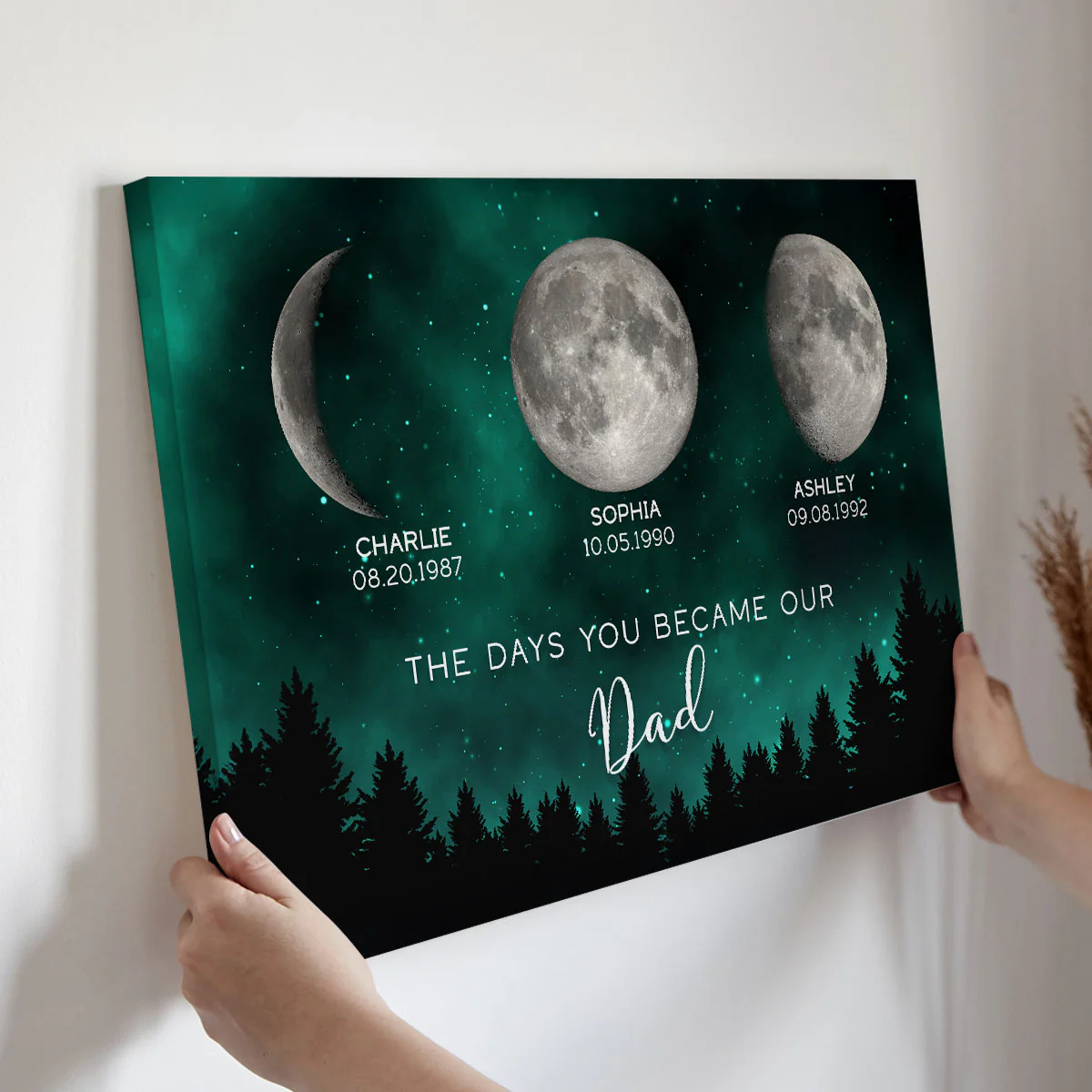 Galaxy Night Custom Birth Moon Phase The Days You Became Our Dad Personalized Wrapped Canvas - Image 2