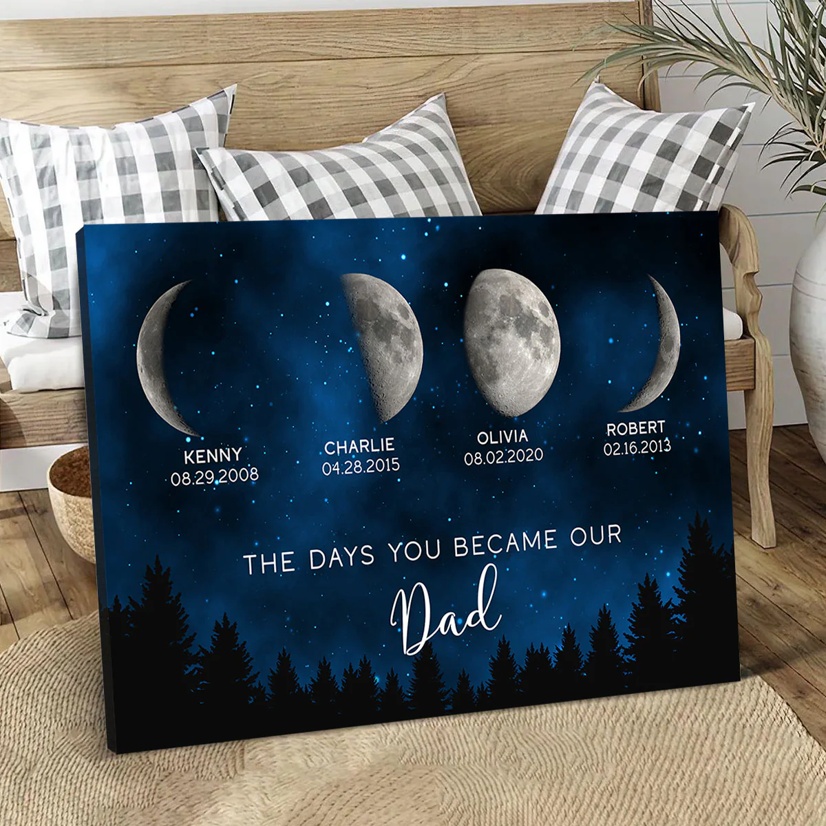 Galaxy Night Custom Birth Moon Phase The Days You Became Our Dad Personalized Wrapped Canvas - Image 3