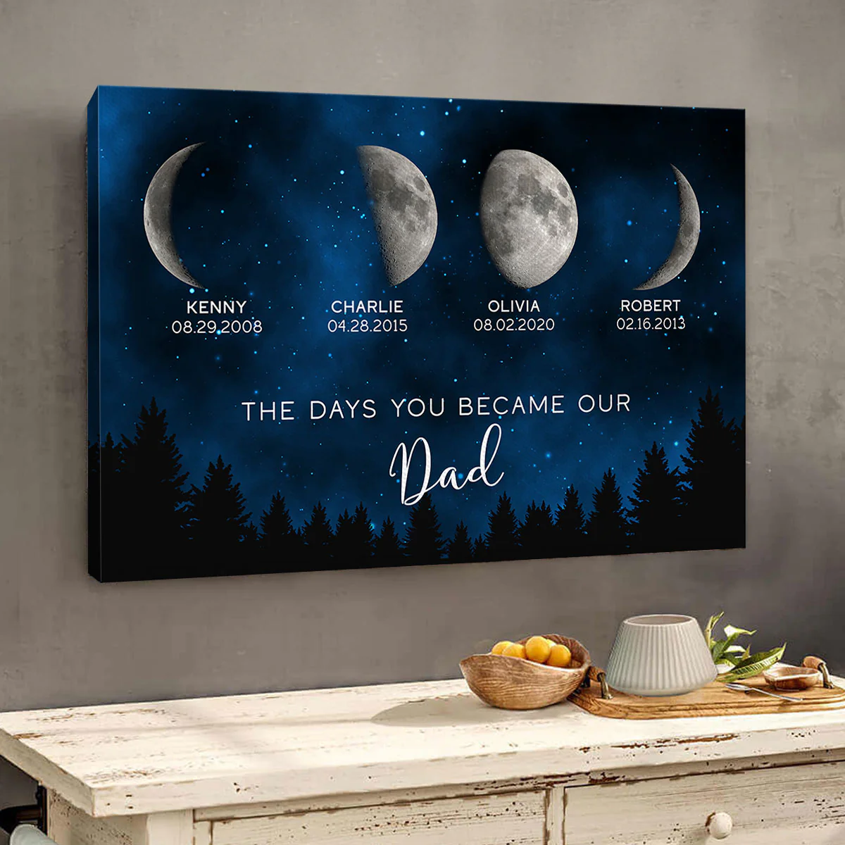 Galaxy Night Custom Birth Moon Phase The Days You Became Our Dad Personalized Wrapped Canvas - Image 4