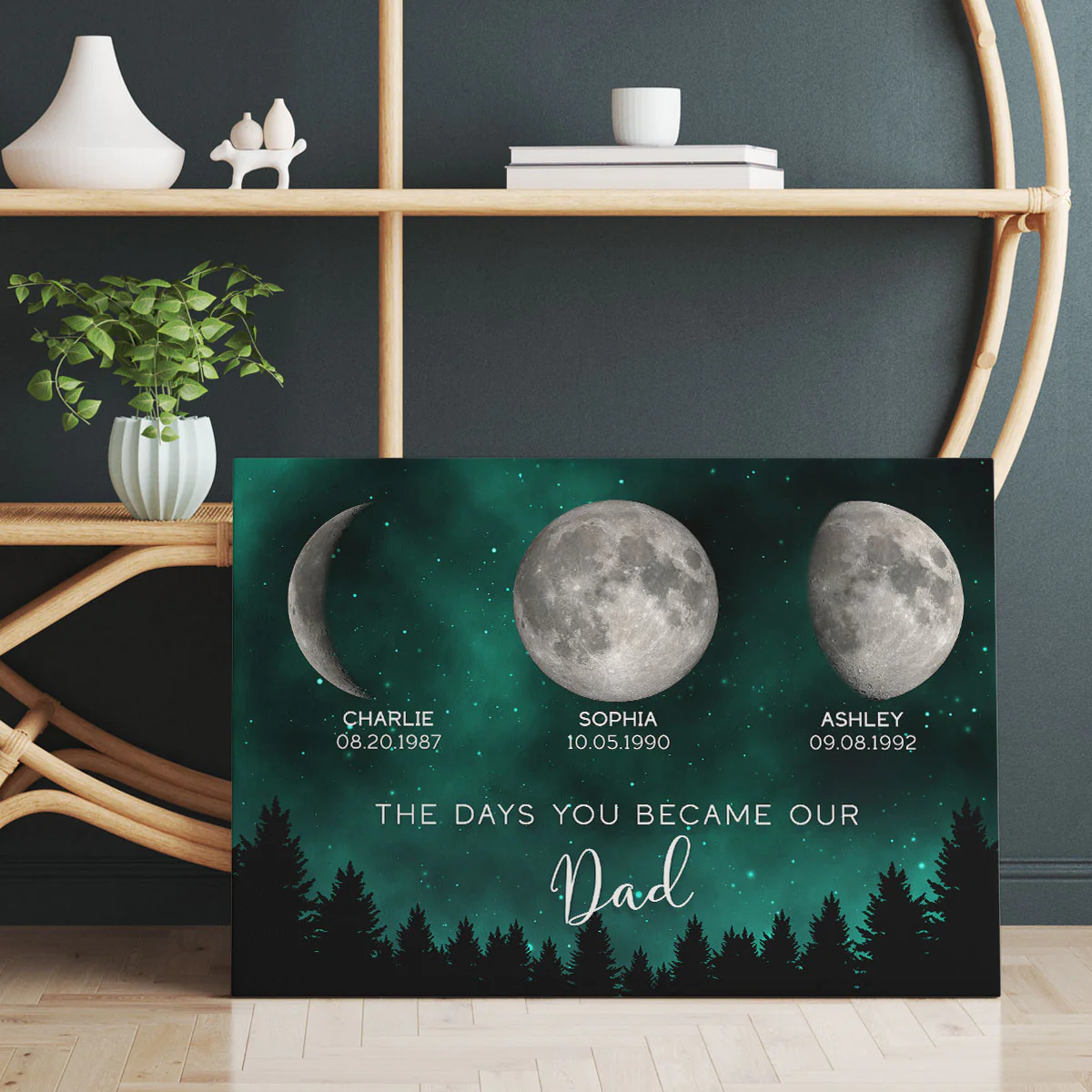 Galaxy Night Custom Birth Moon Phase The Days You Became Our Dad Personalized Wrapped Canvas - Image 5